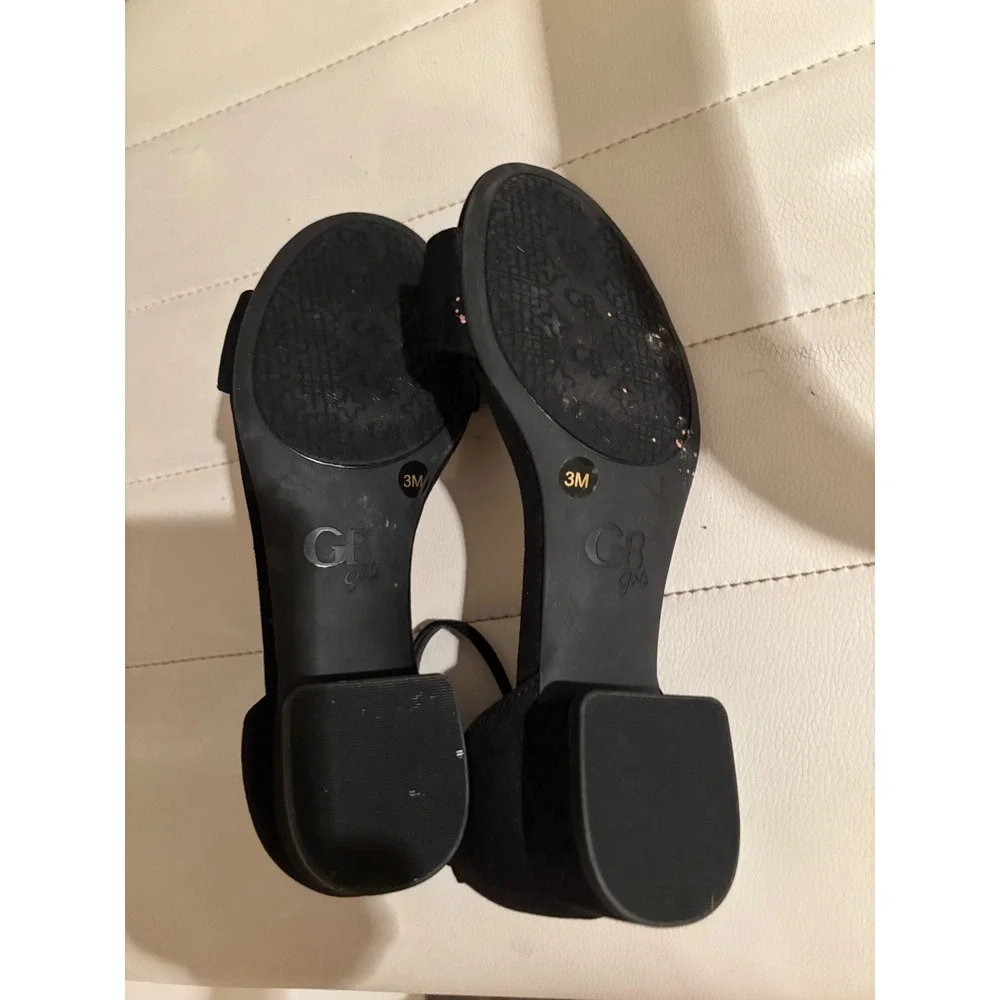 GB Girls Black Faux Suede Ankle Strap Block Heel Dress Sandals Size 3M